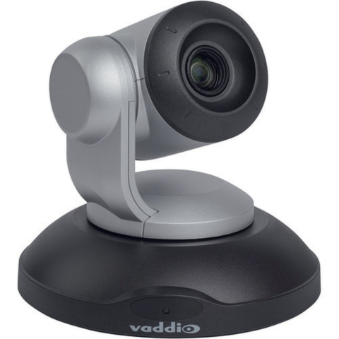 La caméra PTZ Vaddio ConferenceShot est munie d’un zoom 10x et fournit des images 1080p60. Elle est équipée d’un connecteur USB 3.0 pour se raccorder sur un ordinateur et d’un port Ethernet pour diffusion en streaming et son contrôle à distance. © Vaddio