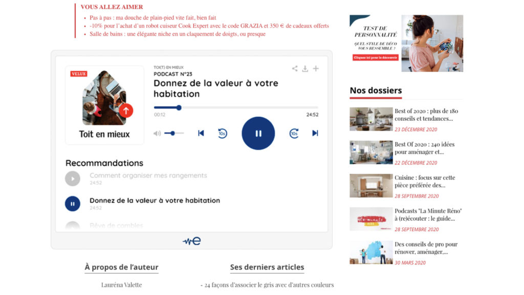 Edisound déploie déjà son player avec Reworld Media, premier groupe média thématique en France, ici sur le de Maison et Travaux © DR